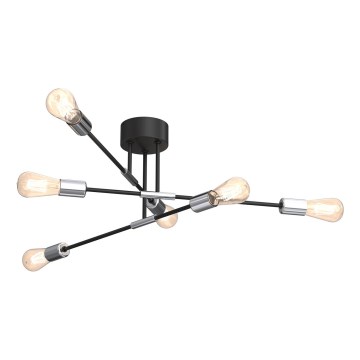 Candelabro suspenso FLAME 6xE27/60W/230V preto/cromado brilhante