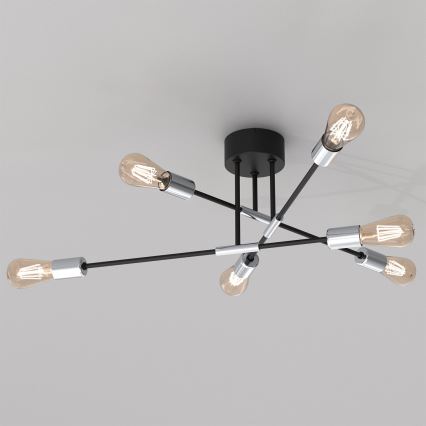 Candelabro suspenso FLAME 6xE27/60W/230V preto/cromado brilhante