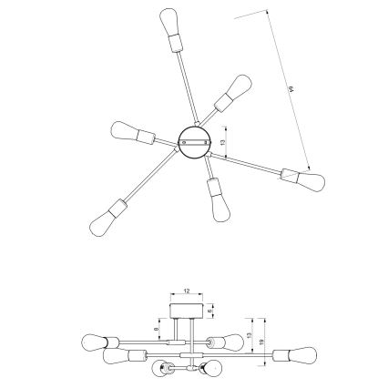 Candelabro suspenso FLAME 6xE27/60W/230V preto/cromado brilhante