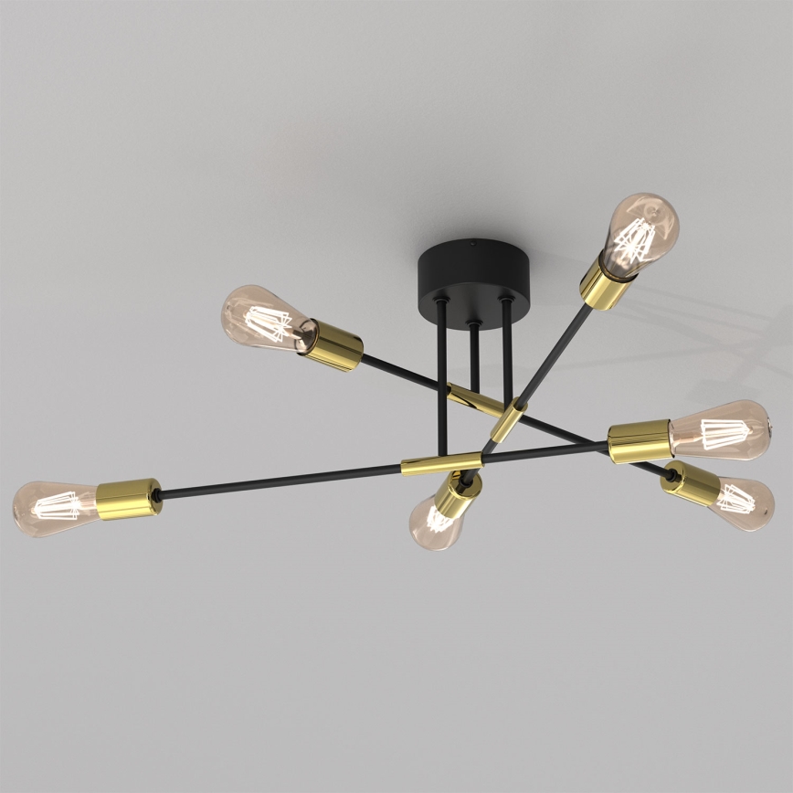 Candelabro suspenso FLAME 6xE27/60W/230V preto/dourado