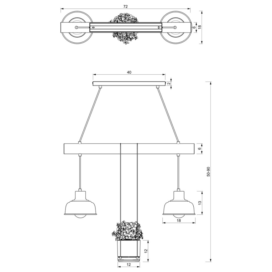 Candelabro suspenso FLORA 2xE27/60W/230V