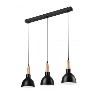 Candelabro suspenso FRANCESCA 3xE27/60W/230V preto/faia