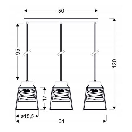 Candelabro suspenso FRESNO 3xE27/60W/230V