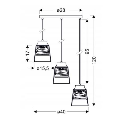 Candelabro suspenso FRESNO 3xE27/60W/230V
