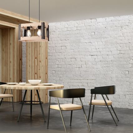Candelabro suspenso FRIDA 2xE27/60W/230V preto/bege faia