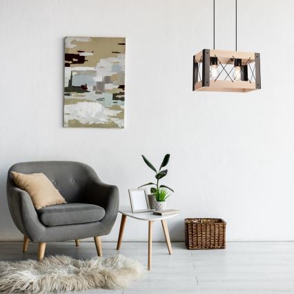 Candelabro suspenso FRIDA 2xE27/60W/230V preto/bege faia