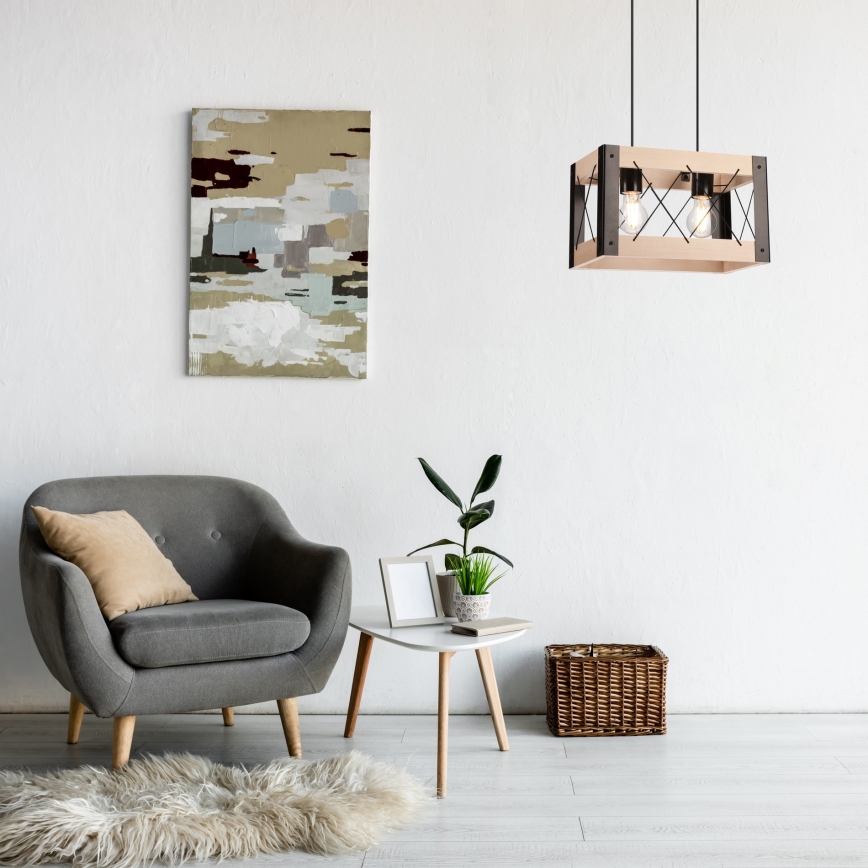 Candelabro suspenso FRIDA 2xE27/60W/230V preto/bege faia