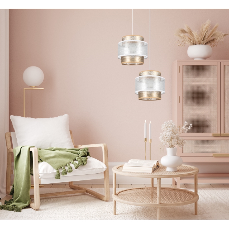 Candelabro suspenso GABI 2xE27/60W/230V dourado/branco diâmetro 30 cm