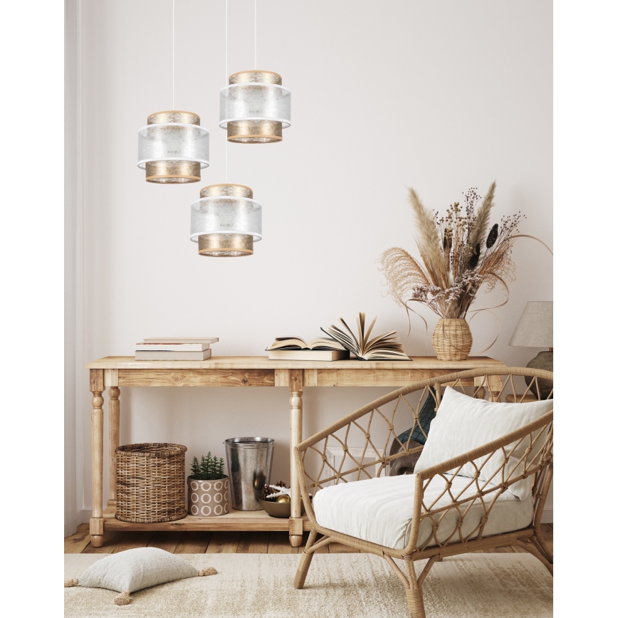 Candelabro suspenso GABI 3xE27/60W/230V dourado/branco diâmetro 45 cm