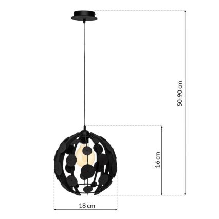 Candelabro suspenso GAIA 1xE27/60W/230V preto Ø 18 cm