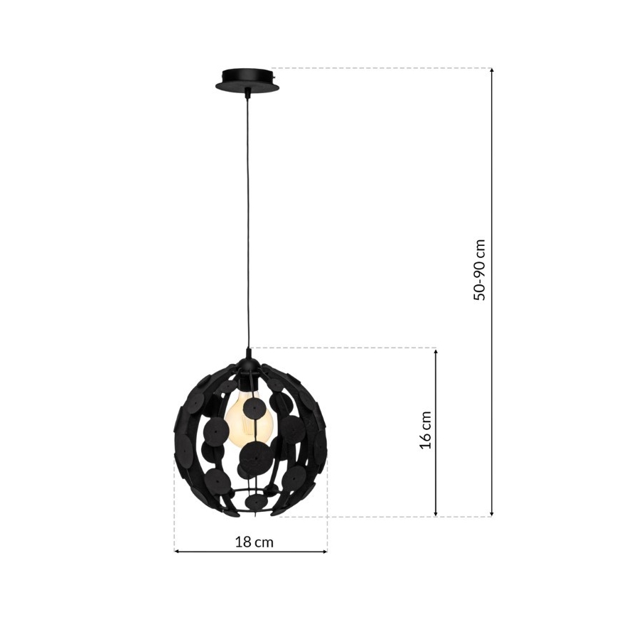 Candelabro suspenso GAIA 1xE27/60W/230V preto Ø 18 cm