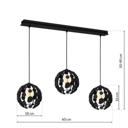 Candelabro suspenso GAIA 3xE27/60W/230V preto/castanho