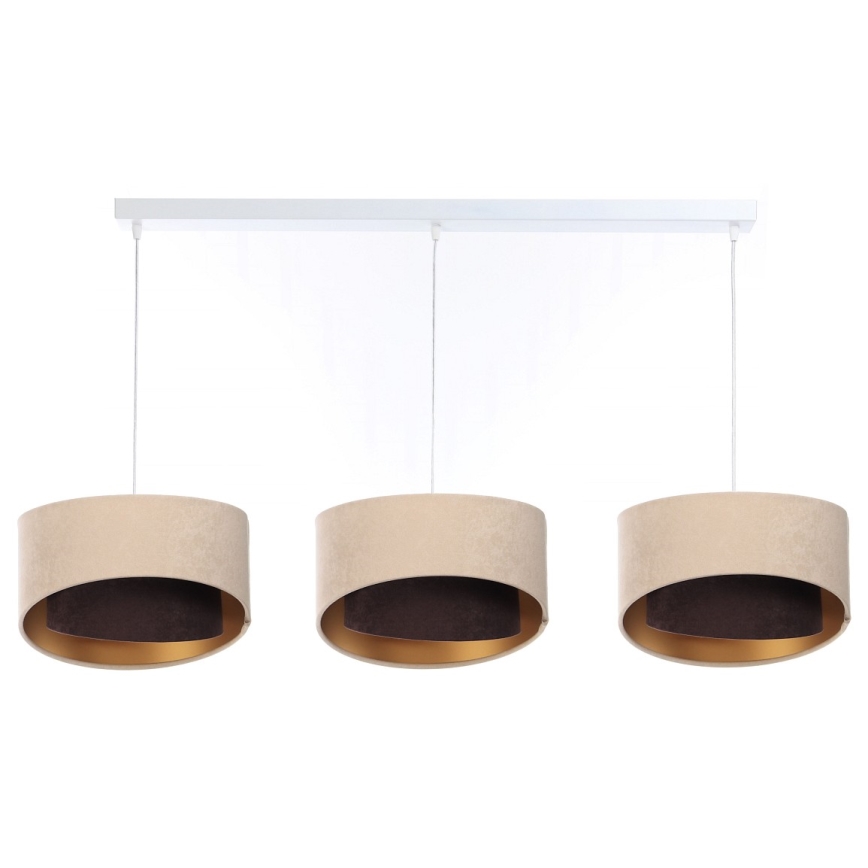 Candelabro suspenso GALAXY 3xE27/60W/230V bege/castanho/dourado