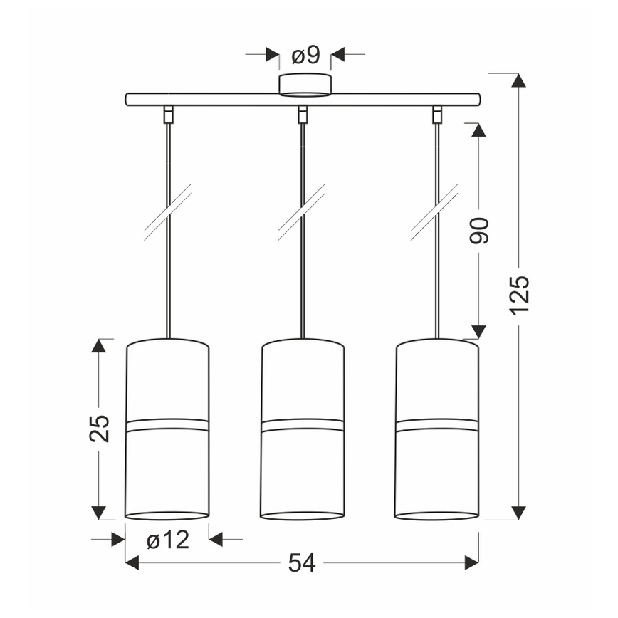 Candelabro suspenso GINA 3xE27/60W/230V preto