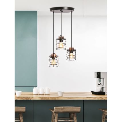 Candelabro suspenso GLOB 3xE27/40W/230V preto