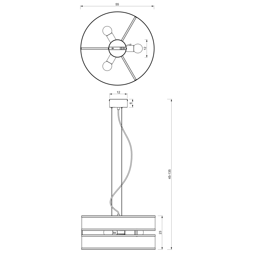 Candelabro suspenso GLUM 3xE27/60W/230V preto