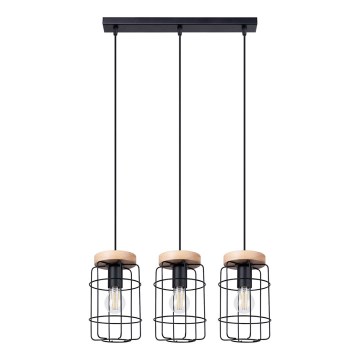 Candelabro suspenso GOTTO 3xE27/15W/230V preto/faia