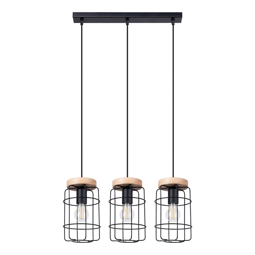 Candelabro suspenso GOTTO 3xE27/15W/230V preto/faia