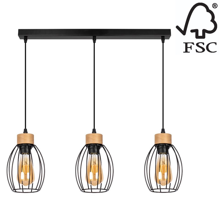 Candelabro suspenso GUNNAR 3xE27/60W/230V carvalho - certificado por FSC
