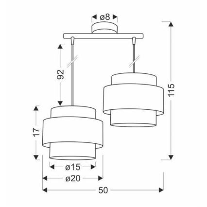 Candelabro suspenso HARE 2xE27/60W/230V cinzento/cromado mate