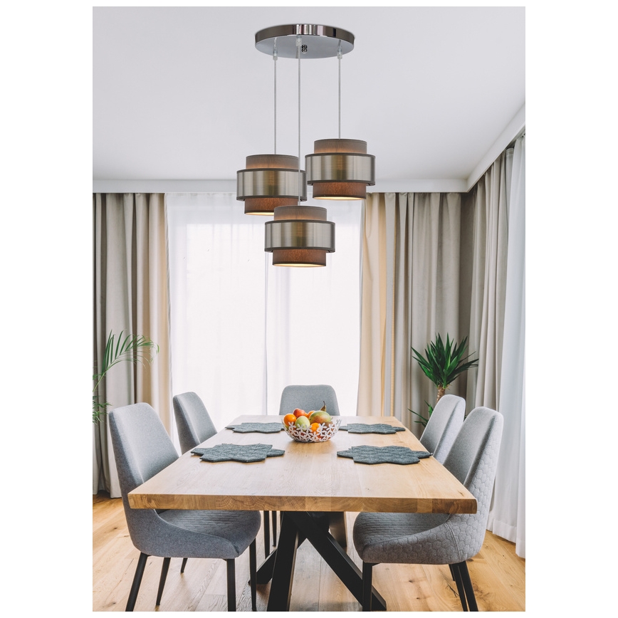 Candelabro suspenso HARE 3xE27/60W/230V cinzento/cromado mate