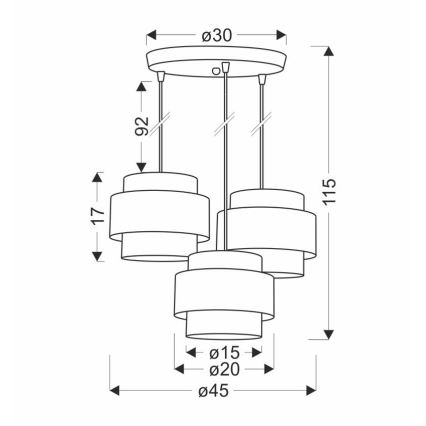 Candelabro suspenso HARE 3xE27/60W/230V cinzento/cromado mate