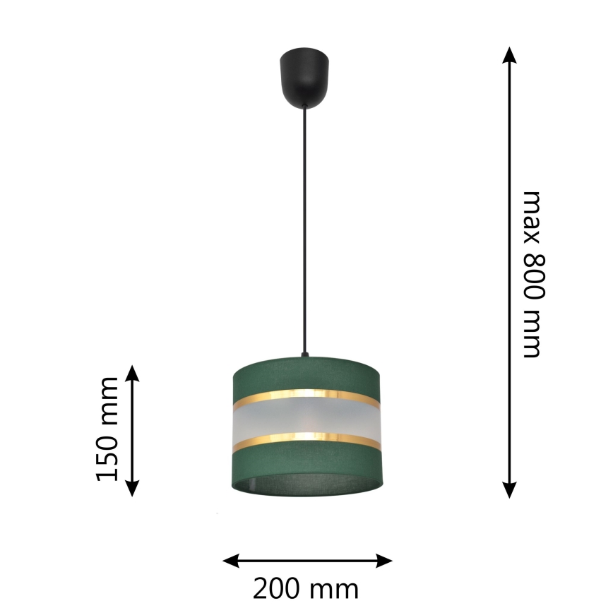 Candelabro suspenso HELEN 1xE27/15W/230V diâmetro 20 cm verde/dourada