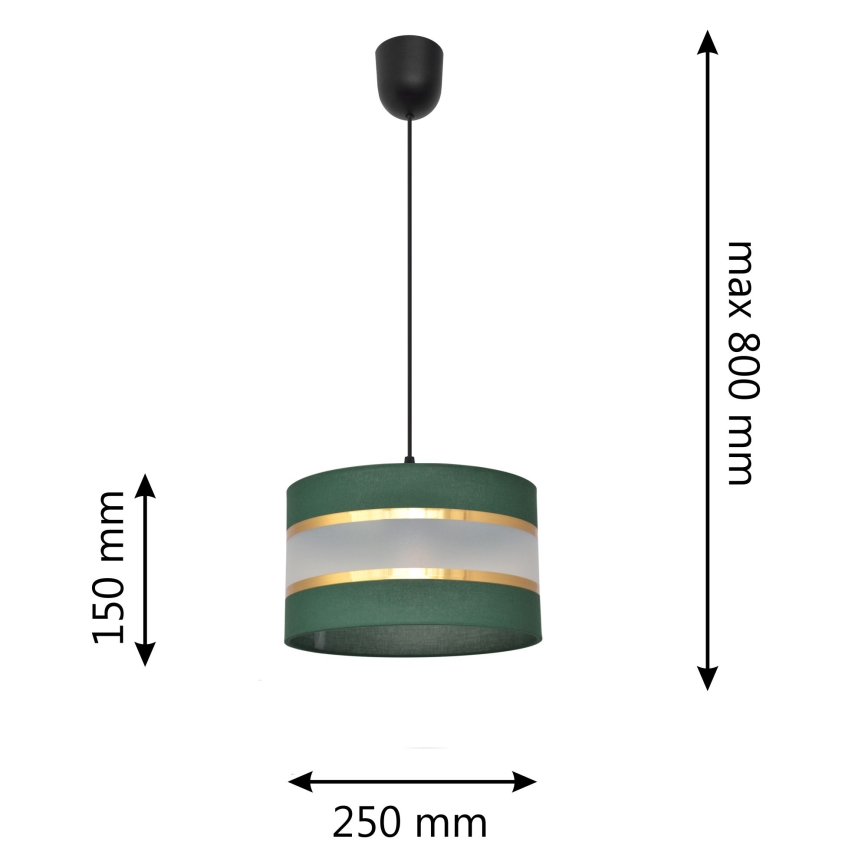Candelabro suspenso HELEN 1xE27/15W/230V diâmetro 25 cm verde/dourada