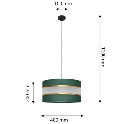 Candelabro suspenso HELEN 1xE27/15W/230V diâmetro 40 cm verde/dourada