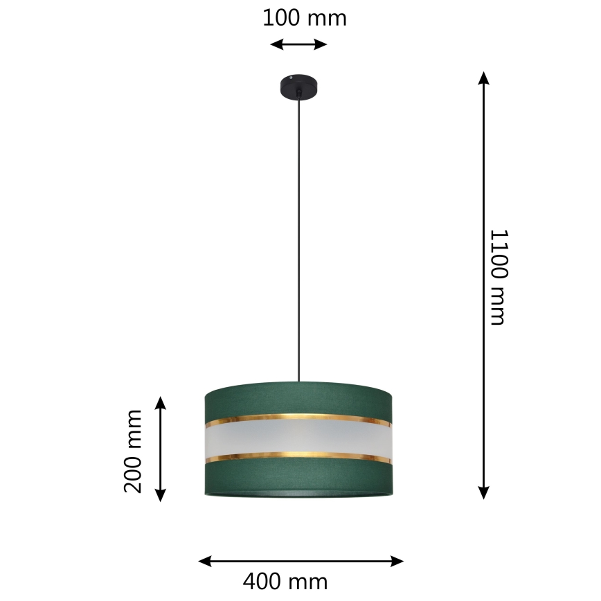 Candelabro suspenso HELEN 1xE27/15W/230V diâmetro 40 cm verde/dourada