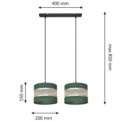 Candelabro suspenso HELEN 2xE27/15W/230V verde/dourada