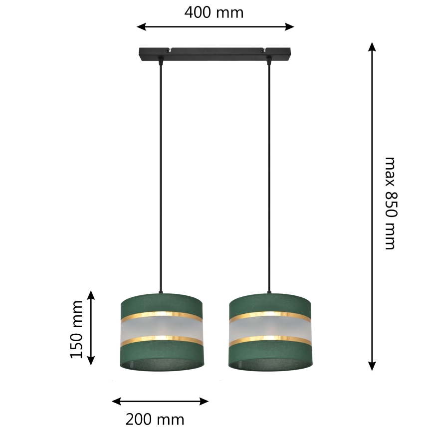Candelabro suspenso HELEN 2xE27/15W/230V verde/dourada