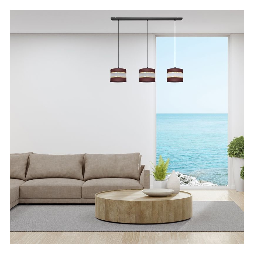 Candelabro suspenso HELEN 3xE27/15W/230V castanho/preto/dourado