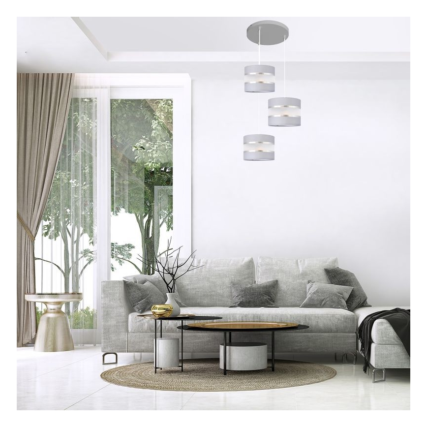 Candelabro suspenso HELEN 3xE27/15W/230V cinzento/prateado