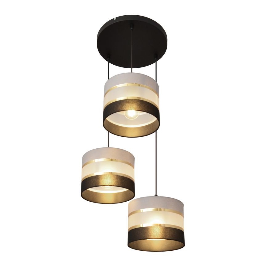 Candelabro suspenso HELEN 3xE27/15W/230V preto/cinzento/dourado