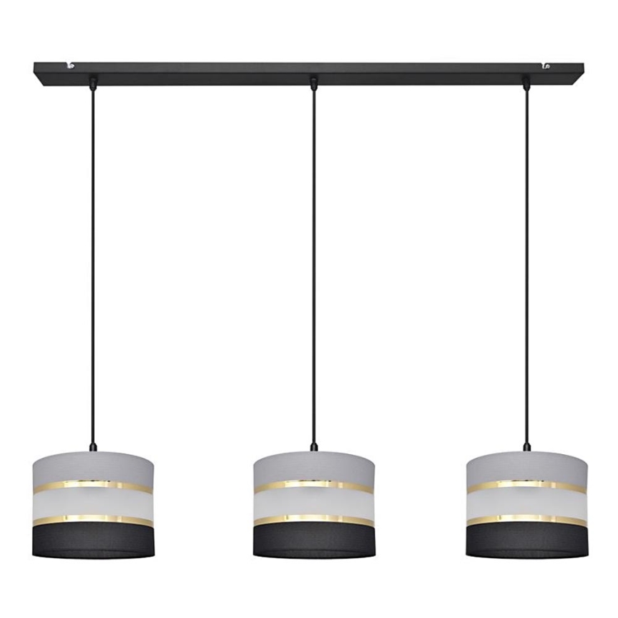 Candelabro suspenso HELEN 3xE27/15W/230V preto/cinzento/dourado