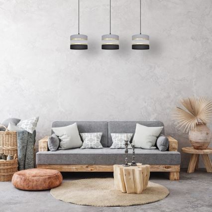 Candelabro suspenso HELEN 3xE27/15W/230V preto/cinzento/dourado