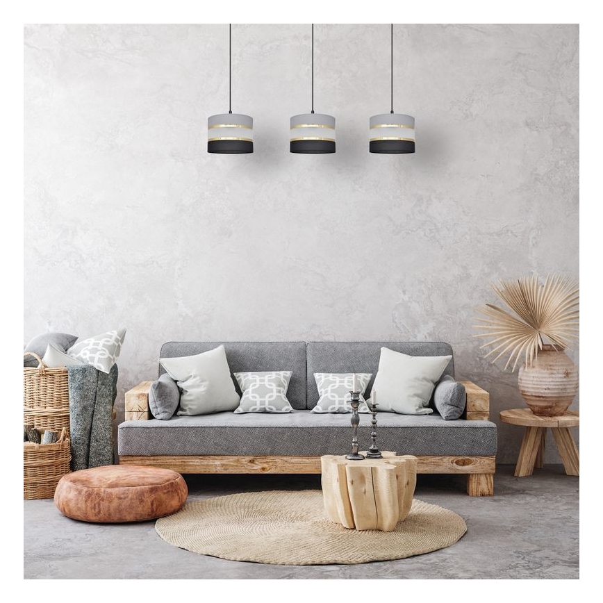 Candelabro suspenso HELEN 3xE27/15W/230V preto/cinzento/dourado