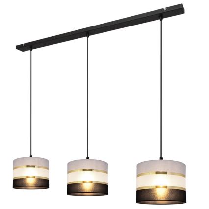 Candelabro suspenso HELEN 3xE27/15W/230V preto/cinzento/dourado