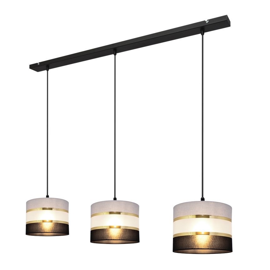 Candelabro suspenso HELEN 3xE27/15W/230V preto/cinzento/dourado