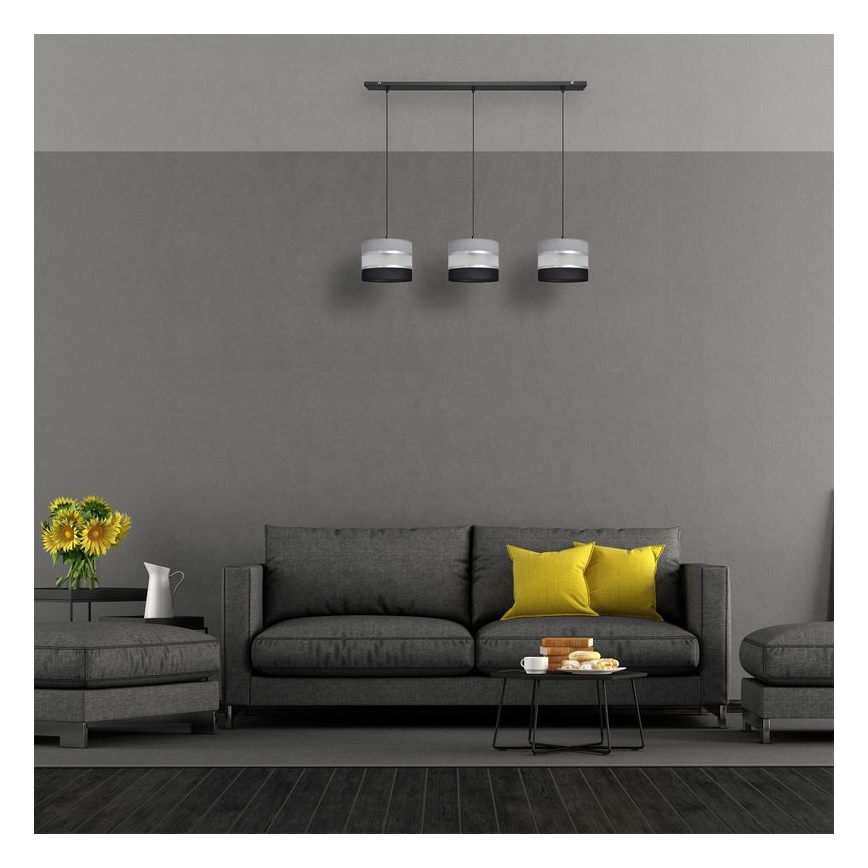 Candelabro suspenso HELEN 3xE27/15W/230V preto/cinzento/prateado