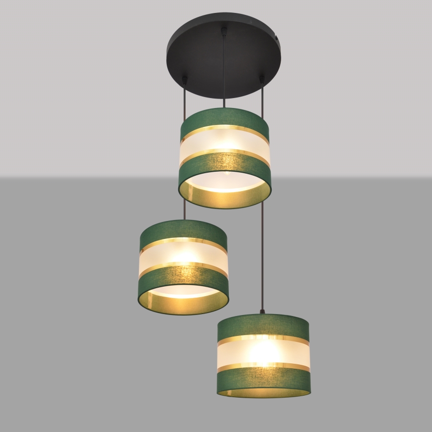Candelabro suspenso HELEN 3xE27/15W/230V verde/dourada