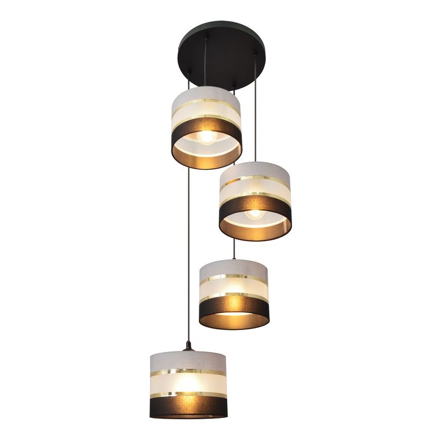 Candelabro suspenso HELEN 4xE27/15W/230V preto/cinzento/dourado