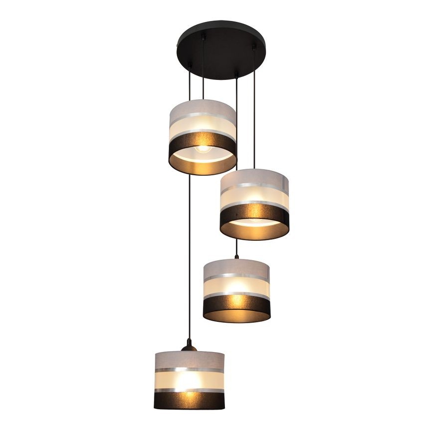 Candelabro suspenso HELEN 4xE27/15W/230V preto/cinzento/prateado