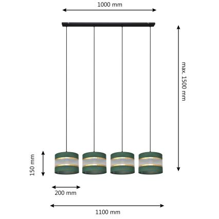 Candelabro suspenso HELEN 4xE27/15W/230V verde/dourada