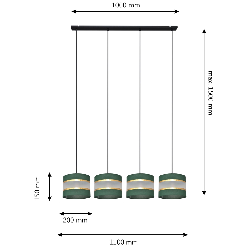 Candelabro suspenso HELEN 4xE27/15W/230V verde/dourada