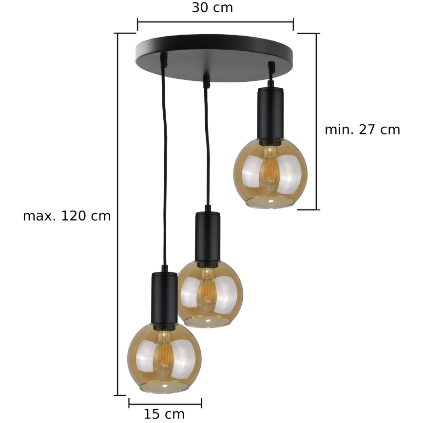 Candelabro suspenso JANTAR BLACK 3xE27/60W/230V diâmetro 30 cm