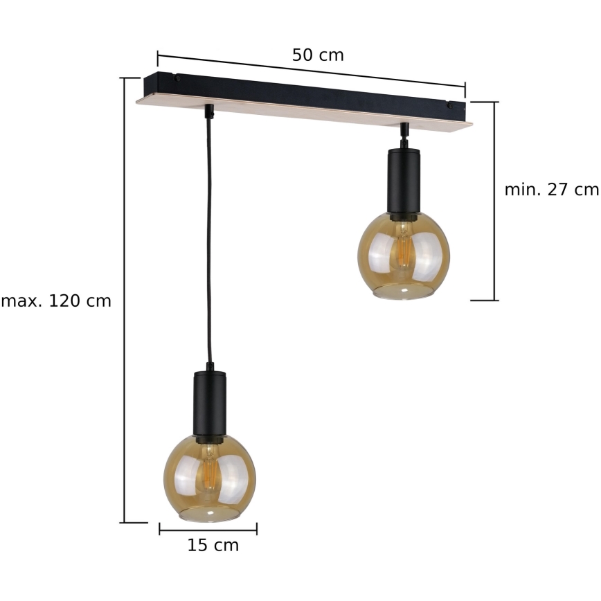 Candelabro suspenso JANTAR WOOD 2xE27/60W/230V