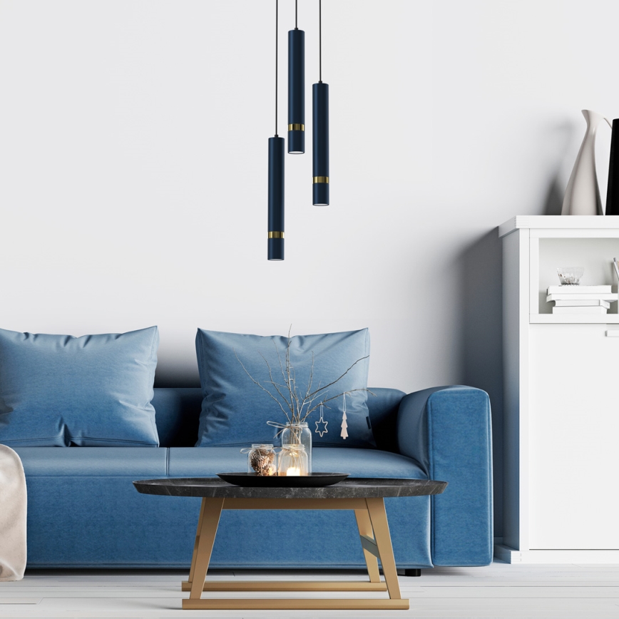 Candelabro suspenso JOKER 3xGU10/8W/230V azul/dourado