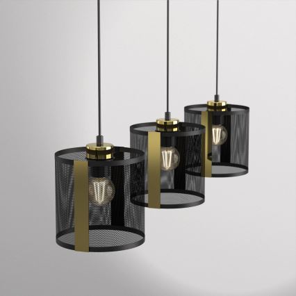 Candelabro suspenso KAGA 3xE27/60W/230V preto/dourado
